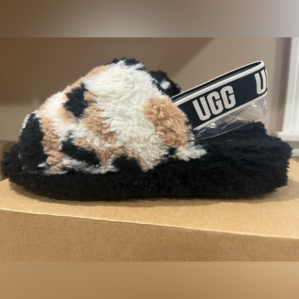 UGG Fluff Yeah Slides Cow Print